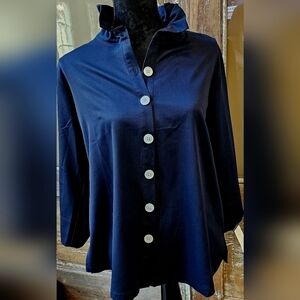 Diane Bailey Top Blue Button Down Beach House Size M